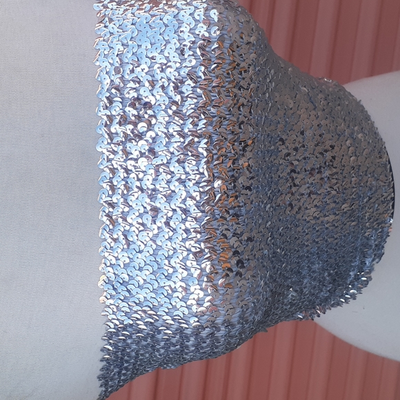 NOA 2 Silver & Brown Sequined Bustier Vintage Tube Top size S / M - Picture 5 of 7